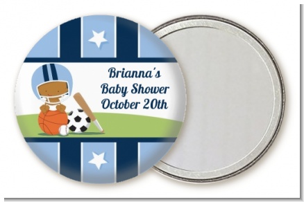 Sports Baby African American - Personalized Baby Shower Pocket Mirror Favors