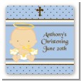 Angel Baby Boy Caucasian - Square Personalized Baptism / Christening Sticker Labels thumbnail