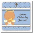 Angel Baby Boy Hispanic - Square Personalized Baptism / Christening Sticker Labels thumbnail