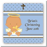 Angel Baby Boy Hispanic - Square Personalized Baptism / Christening Sticker Labels