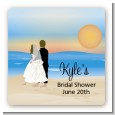 Beach Couple - Square Personalized Bridal Shower Sticker Labels thumbnail