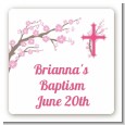 Cross Cherry Blossom - Square Personalized Baptism / Christening Sticker Labels thumbnail