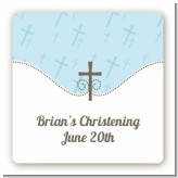 Cross Blue - Square Personalized Baptism / Christening Sticker Labels
