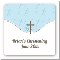 Cross Blue - Square Personalized Baptism / Christening Sticker Labels