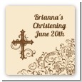 Cross Brown & Beige - Square Personalized Baptism / Christening Sticker Labels thumbnail