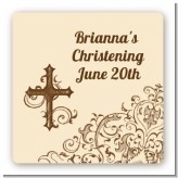 Cross Brown & Beige - Square Personalized Baptism / Christening Sticker Labels