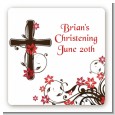 Cross Floral Blossom - Square Personalized Baptism / Christening Sticker Labels thumbnail