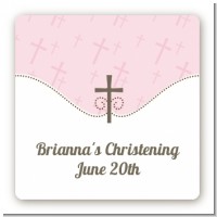 Cross Pink - Square Personalized Baptism / Christening Sticker Labels