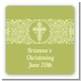 Cross Sage Green - Square Personalized Baptism / Christening Sticker Labels thumbnail