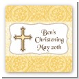 Cross Yellow & Brown - Square Personalized Baptism / Christening Sticker Labels thumbnail