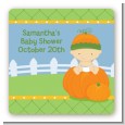 Pumpkin Baby Caucasian - Square Personalized Baby Shower Sticker Labels thumbnail