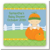 Pumpkin Baby Caucasian - Square Personalized Baby Shower Sticker Labels