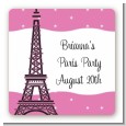 Pink Poodle in Paris - Square Personalized Birthday Party Sticker Labels thumbnail