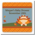 Little Turkey Girl - Square Personalized Baby Shower Sticker Labels thumbnail