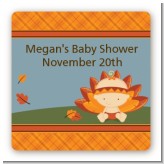 Little Turkey Girl - Square Personalized Baby Shower Sticker Labels