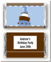 1st Birthday Topsy Turvy Blue Cake - Personalized Birthday Party Mini Candy Bar Wrappers