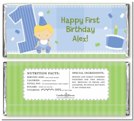 1st Birthday Boy - Personalized Birthday Party Candy Bar Wrappers