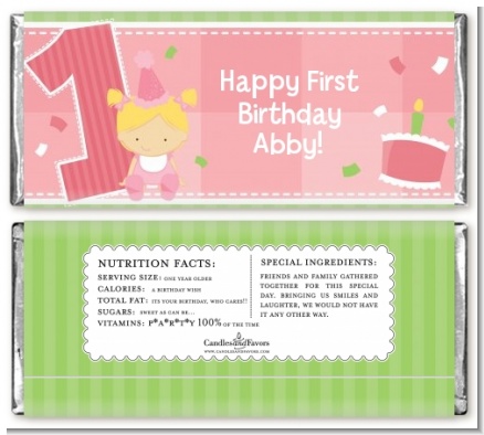 1st Birthday Girl - Personalized Birthday Party Candy Bar Wrappers