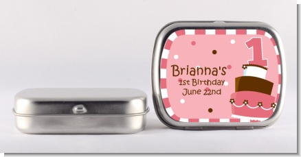 1st Birthday Topsy Turvy Pink Cake - Personalized Birthday Party Mint Tins