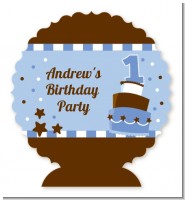 1st Birthday Topsy Turvy Blue Cake - Personalized Birthday Party Centerpiece Stand
