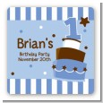 1st Birthday Topsy Turvy Blue Cake - Square Personalized Birthday Party Sticker Labels thumbnail