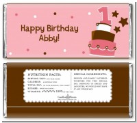 1st Birthday Topsy Turvy Pink Cake - Personalized Birthday Party Candy Bar Wrappers