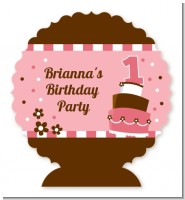 1st Birthday Topsy Turvy Pink Cake - Personalized Birthday Party Centerpiece Stand