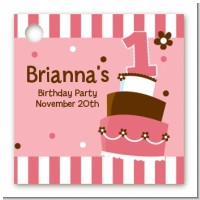 1st Birthday Topsy Turvy Pink Cake - Personalized Birthday Party Card Stock Favor Tags