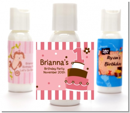 1st Birthday Topsy Turvy Pink Cake - Personalized Birthday Party Lotion Favors