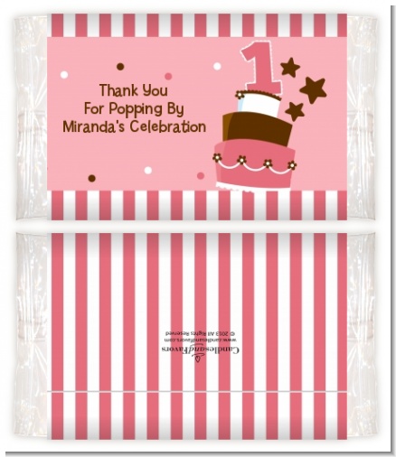 1st Birthday Topsy Turvy Pink Cake - Personalized Popcorn Wrapper Birthday Party Favors