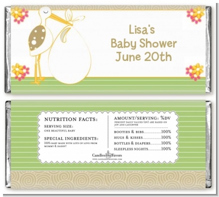 Stork Neutral - Personalized Baby Shower Candy Bar Wrappers