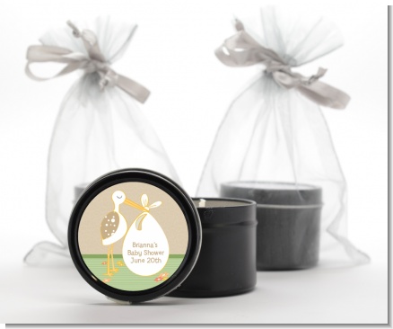 Stork Neutral - Baby Shower Black Candle Tin Favors