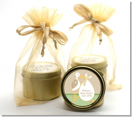 Stork Neutral - Baby Shower Gold Tin Candle Favors