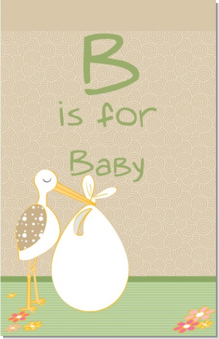 Stork Neutral - Personalized Baby Shower Nursery Wall Art