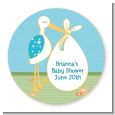 Stork It's a Boy - Round Personalized Baby Shower Sticker Labels thumbnail
