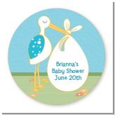 Stork It's a Boy - Round Personalized Baby Shower Sticker Labels