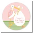 Stork It's a Girl - Round Personalized Baby Shower Sticker Labels thumbnail