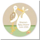 Stork Neutral - Round Personalized Baby Shower Sticker Labels