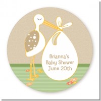 Stork Neutral - Round Personalized Baby Shower Sticker Labels