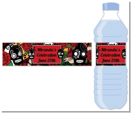 Sugar Skull - Personalized Birthday Party Water Bottle Labels