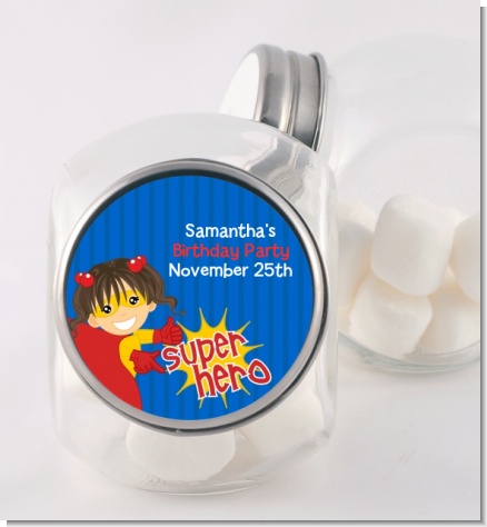 Superhero Girl - Personalized Birthday Party Candy Jar