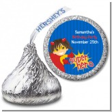 Superhero Girl - Hershey Kiss Birthday Party Sticker Labels