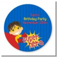 Superhero Boy - Round Personalized Birthday Party Sticker Labels thumbnail