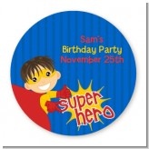 Superhero Boy - Round Personalized Birthday Party Sticker Labels