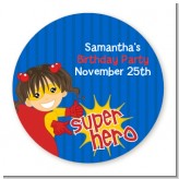 Superhero Girl - Round Personalized Birthday Party Sticker Labels