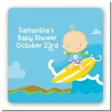 Surf Boy - Square Personalized Baby Shower Sticker Labels