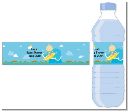 Surf Boy - Personalized Baby Shower Water Bottle Labels
