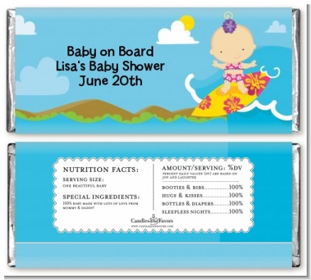 Surf Girl - Personalized Baby Shower Candy Bar Wrappers