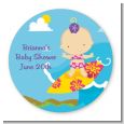 Surf Girl - Round Personalized Baby Shower Sticker Labels thumbnail