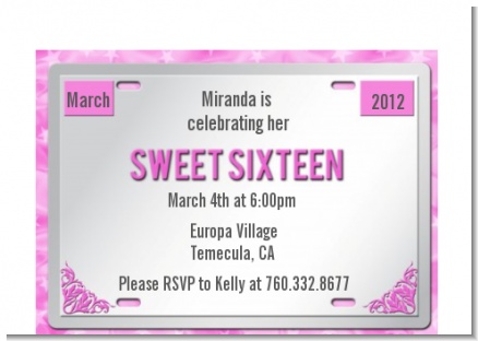 Sweet 16 License Plate - Birthday Party Petite Invitations